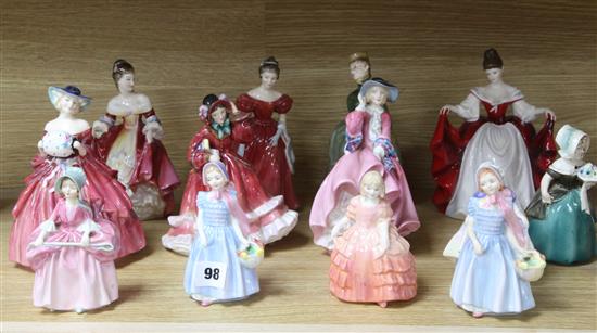 Twelve Royal Doulton figurines and two other pottery figural groups